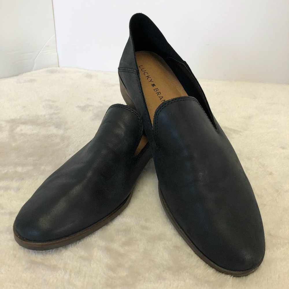 Lucky Brand Navy Cahill Leather Loafer Flat Slip On Dress Shoe Size 8.5